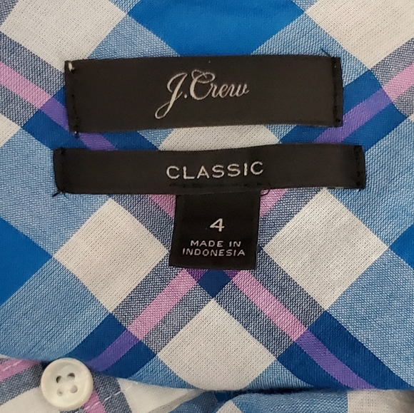J. Crew classic size 4 blue pink plaid half Button Up Top NWOT - Picture 6 of 6